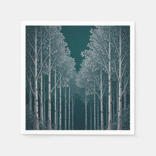 Dunkle Teal Weiße Birkenwald Bäume Serviette