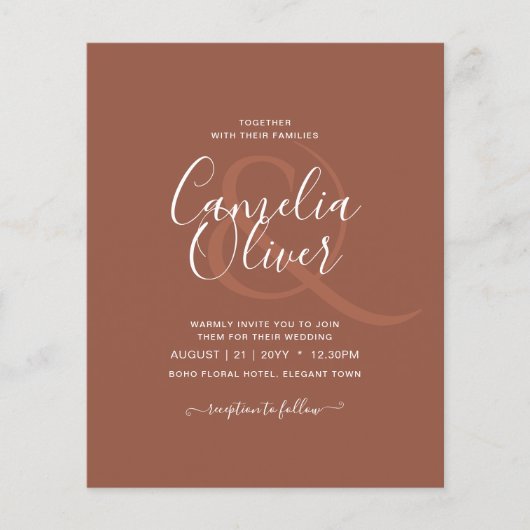 Dunkle Terracotta-Monochrome Hochzeit Flyer (Vorne)