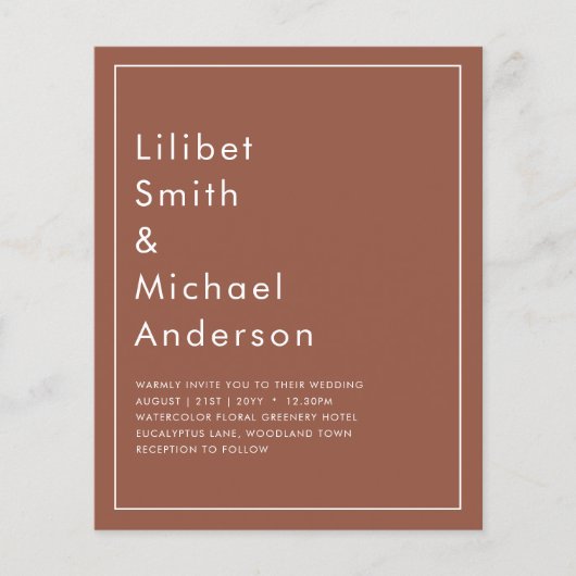 Dunkle Terracotta-Monochrome Hochzeit Flyer (Vorne)