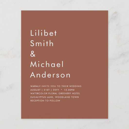 Dunkle Terracotta-Monochrome Hochzeit Flyer (Vorne)