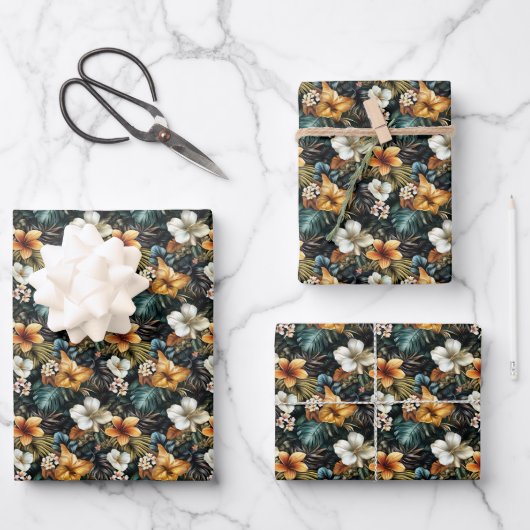 Dunkle tropische Flora Geschenkpapier Set (Vorderseite)