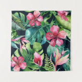 Dunkle tropische Hibiskus Paradies Hintergrund Wandteppich (Vorderseite)