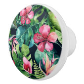 Dunkle tropische Palmen Blätter Hibiskus Floral Is Keramikknauf (Rechts)