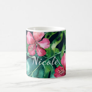 Dunkle tropische Palmwedel Hibiskus Floral Insel Kaffeetasse