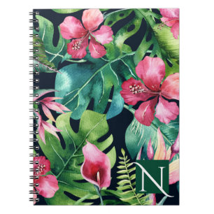 Dunkle tropische Palmwedel Hibiskus Floral Insel Notizblock