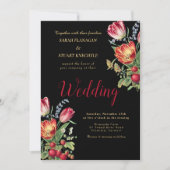 Dunkle Tulips Erdbeeren Foto QR Code Hochzeit Einladung (Vorderseite)