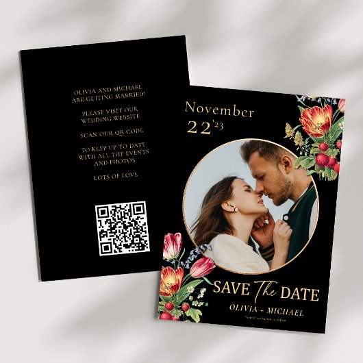 Dunkle Tulips Erdbeeren Foto QR Save the Date