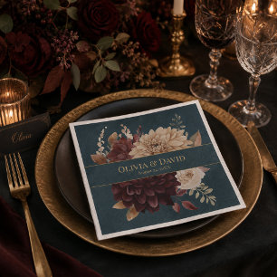Dunkle Türkis Blumen Gothic Hochzeitsservietten Serviette