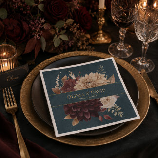 Dunkle Türkis Blumen Gothic Hochzeitsservietten Serviette