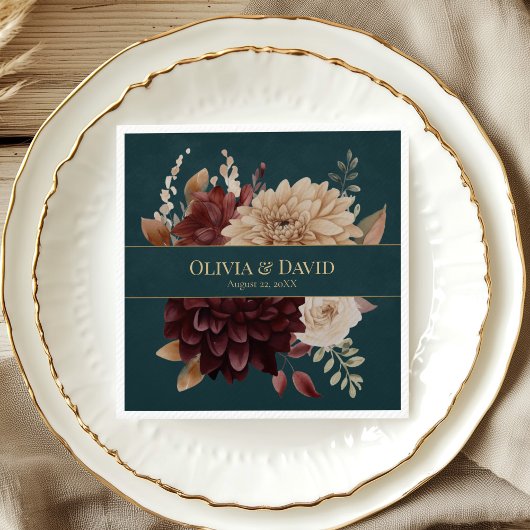 Dunkle Türkis Blumen Gothic Hochzeitsservietten Serviette