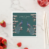 Dunkle Türkis Blumen Pfau Hochzeit Serviette (Beispiel)