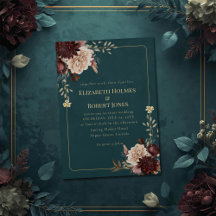 Dunkle Türkis Florale Gotische Hochzeitseinladung