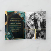 Dunkle Türkis-Gold-Blumenmarmor-QR-Code-Hochzeit Einladung (Innenseite)
