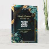 Dunkle Türkis-Gold-Blumenmarmor-QR-Code-Hochzeit Einladung (Rückseite)