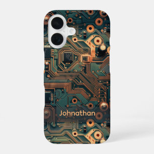 Dunkle Türkis-Gold-Leiterplatte Custom iPhone 16 Hülle