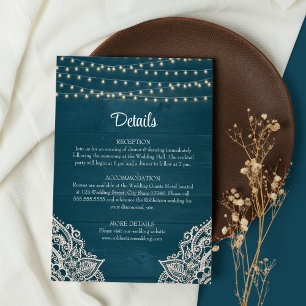Dunkle Türkis-Rustikal-Eleganz Hochzeits-Details K Einladung