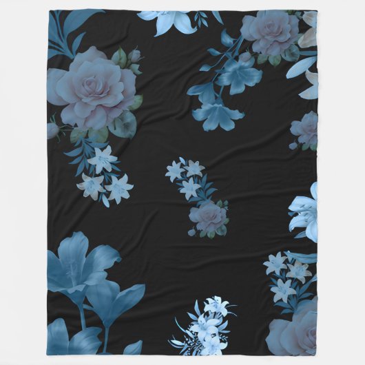 Dunkle Türkis- und Blaue Rosen-Blumenmuster-Fliesb Fleecedecke (Vorderseite)