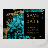 Dunkle türkisfarbene Hochzeit retten das Datum Folieneinladung (Vorderseite)