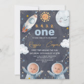 Dunkle Twins Erste Reise um die Sonne 1. Geburtsta Einladung (Vorderseite)