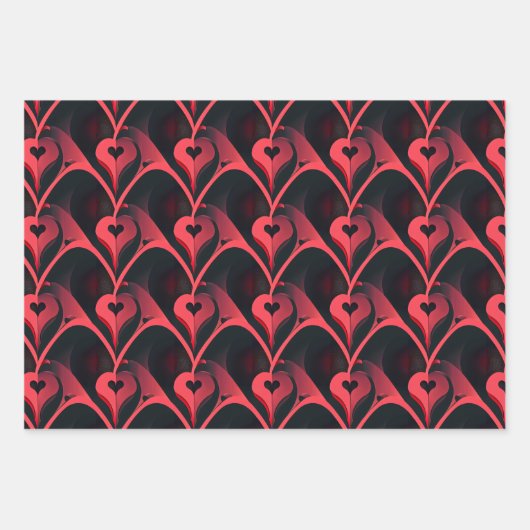 Dunkle und elegante Abstrakte Liebe Herzstück Vale Geschenkpapier Set (Vorderseite 3)