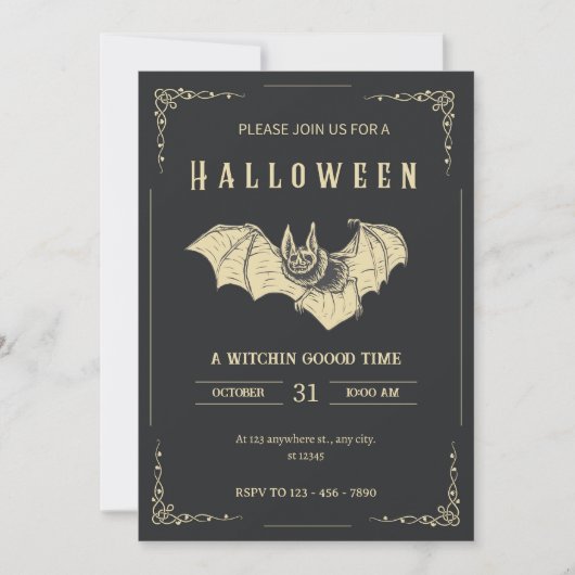 Dunkle und Gold Moderne Halloween-Party Einladung (Vorderseite)