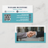 Dunkle und hellblaue Berufliche Symbole QR-Code Visitenkarte (Vorne/Hinten)