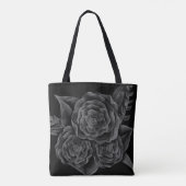 Dunkle und moody-schwarze und weiße Rosen Tasche (Rückseite)