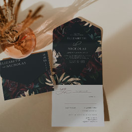 Dunkle Velvet Burgundy-Rose | Herbst Winter Weddin All In One Einladung