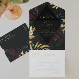 Dunkle Velvet Burgundy-Rose | Herbst Winter Weddin All-in-One-Einladung