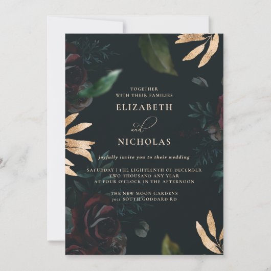 Dunkle Velvet Burgundy-Rose | Herbst Winter Weddin Einladung (Vorderseite)