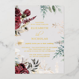 Dunkle Velvet Burgundy-Rose | Herbst Winter Weddin Folieneinladung