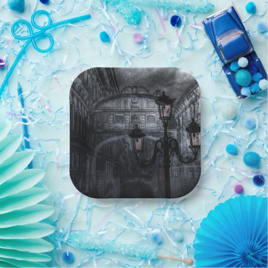 Dunkle Venedig Rain Bridge of Sights at Night Pappteller (Party)