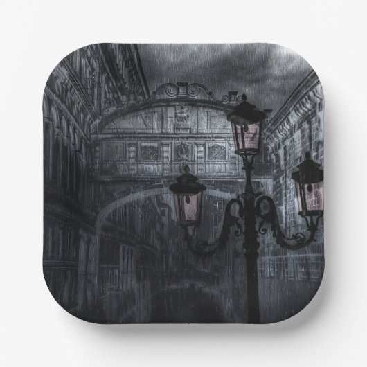 Dunkle Venedig Rain Bridge of Sights at Night Pappteller (Vorderseite)