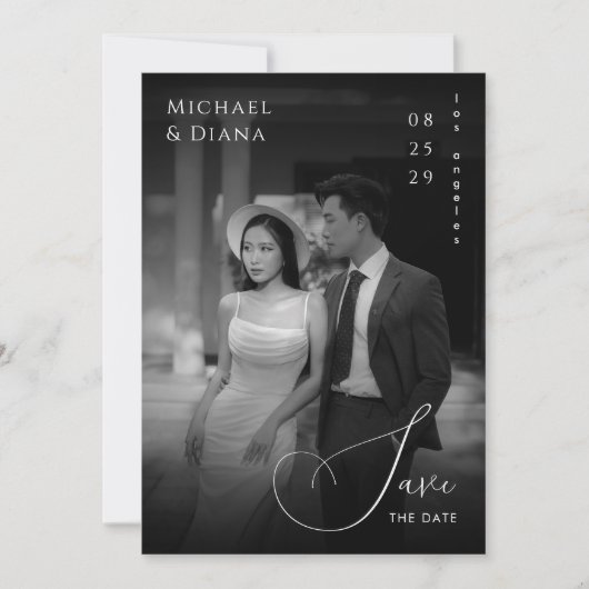 Dunkle verblasste transparente Black Foto Vintage Save The Date (Vorderseite)