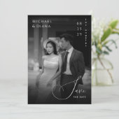 Dunkle verblasste transparente Black Foto Vintage Save The Date (Stehend Vorderseite)
