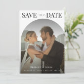 Dunkle verblichene Arch Foto Herzschrift Minimale Save The Date (Stehend Vorderseite)