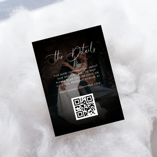 Dunkle verblichene Foto QR Code Schwarze Hochzeitd Begleitkarte