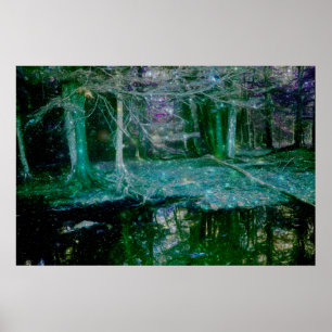 Dunkle verzauberte Fantasy-Kunst Waldteich Poster