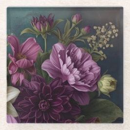 Dunkle Vintage-Blumen Glasuntersetzer