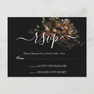 Dunkle vintage Blumen-RSVP-Postkarte Postkarte