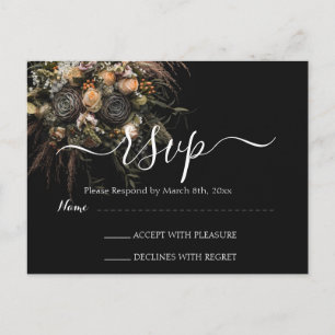 Dunkle vintage Blumen-RSVP-Postkarte Postkarte