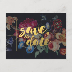 Dunkle Vintage-Blumen Save the Date-Postkarte Ankündigungspostkarte