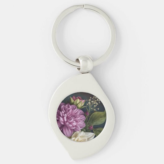 Dunkle Vintage-Blumen Schlüsselanhänger (Vorderseite)