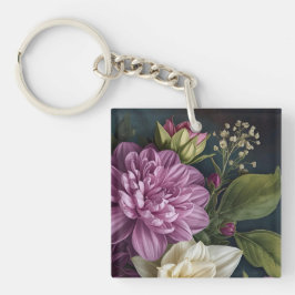 Dunkle Vintage-Blumen Schlüsselanhänger
