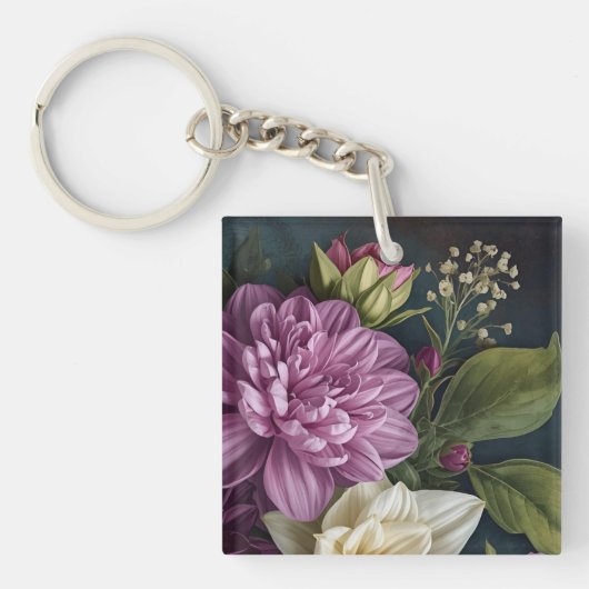 Dunkle Vintage-Blumen Schlüsselanhänger (Vorderseite)