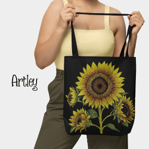 Dunkle Vintage gelbe Sonnenblume Botanisch Tasche