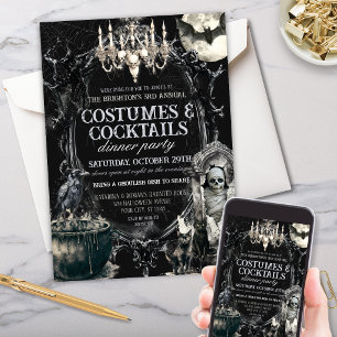 Dunkle Vintage-Kostüme und Cocktails Halloween Einladung