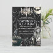 Dunkle Vintage Kostüme und Cocktails Halloween Einladung (Stehend Vorderseite)