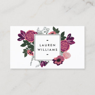 Dunkle Vintage moderne Blumenmotive Weißer Designe Visitenkarte
