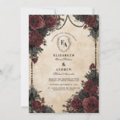 Dunkle Vintage Rose und Pearl Lace Einladung (Vorderseite)